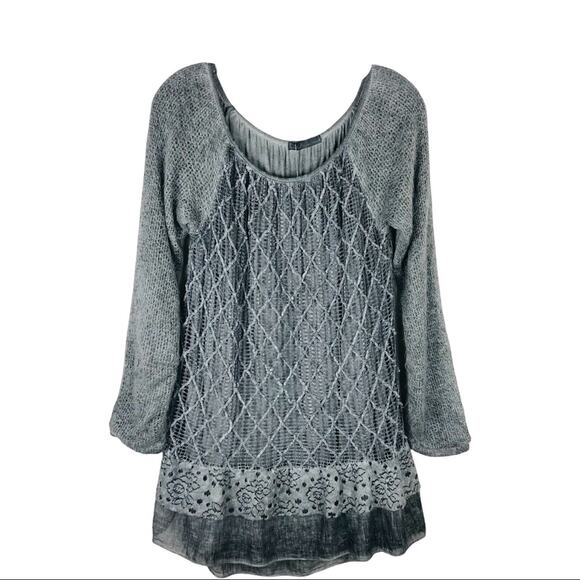 NEW LOLA grey mohair Viscose floral boho lagenlook tunic ruffle mesh sweater OS - Picture 1 of 10